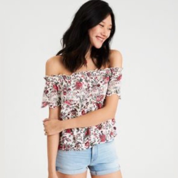 Floral American Eagle off the shoulder top - Picture 1 of 2
